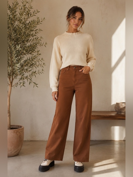 lululemon athletica Denim - Lululemon City Sleek High Rise Wide Leg Pants Brown Size 26 29” Inseam